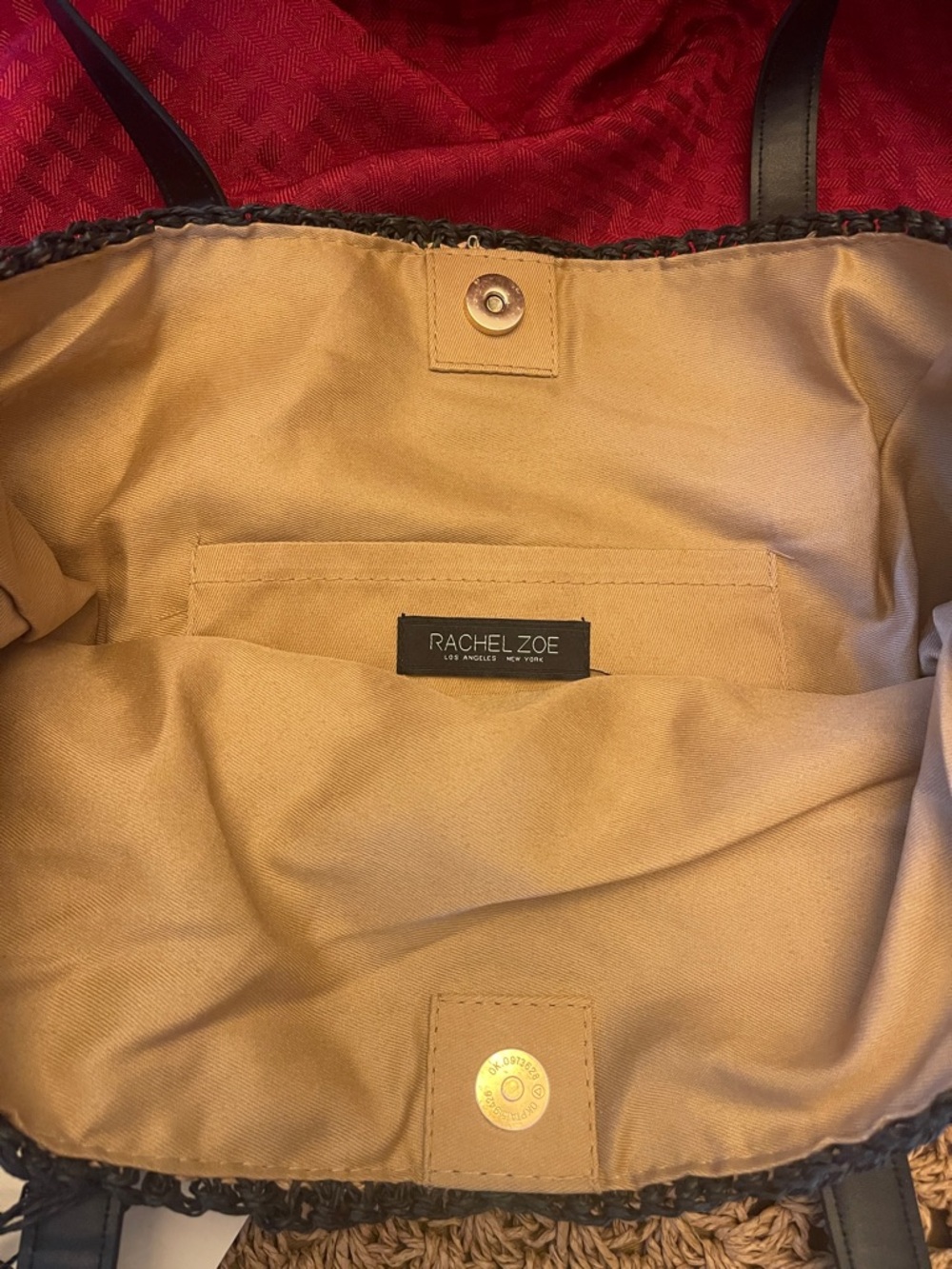 Rachel Zoe Tan Woven Tote Bag with Black Trim NWT - Picture 3 of 3